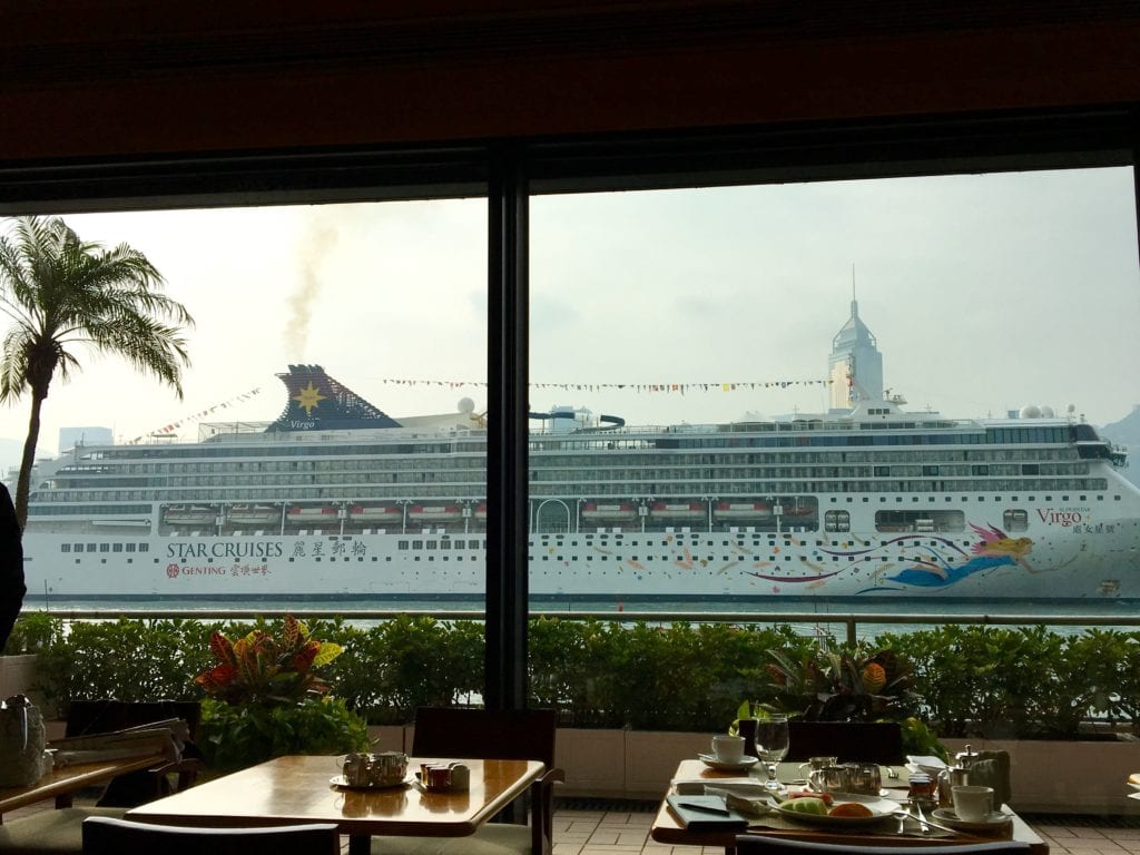 View out the restaurant window in the hotel, Hong Kong