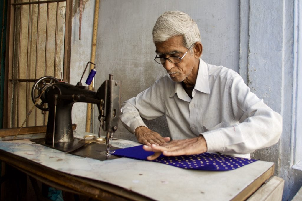 sewing on the street 