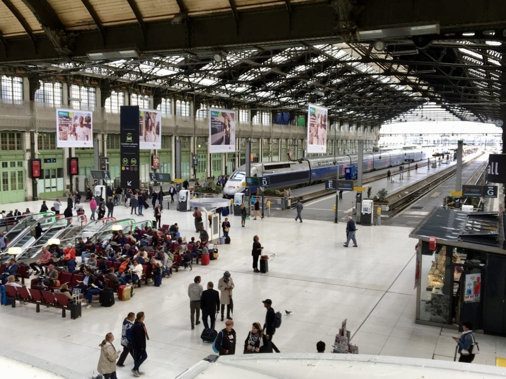 Looking at train station Gare de Lyon from door to Le Train Bleu 