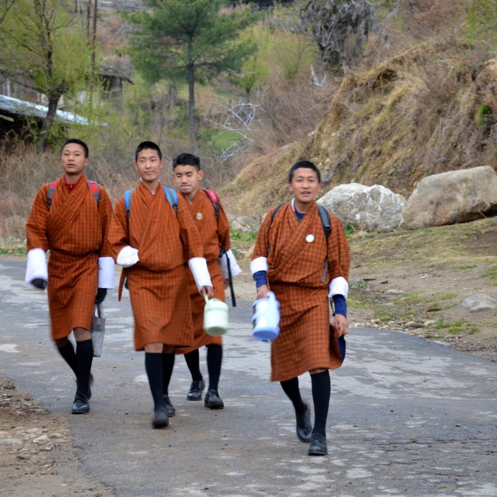Boys at the end of the school day in Bhutan 